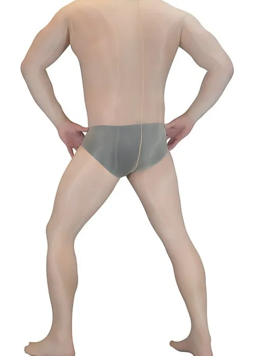 New Pearl and Poseidon Bacchus Sheer Glossy Long Sleeved Bodystocking For Men