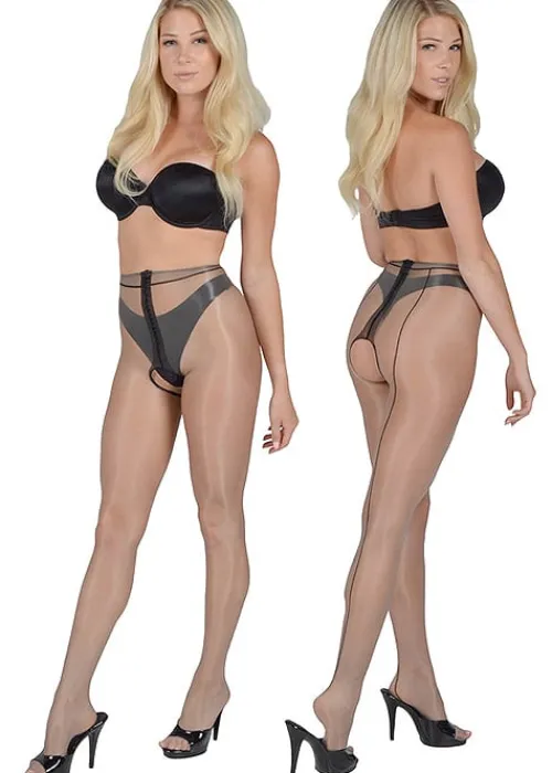Shop Pearl and Poseidon Hestia Backseamed Crotchless Ultra Shine Tights