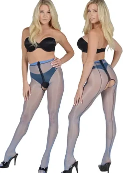 Shop Pearl and Poseidon Hestia Backseamed Crotchless Ultra Shine Tights