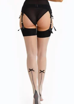 Flash Sale Playful Promises Bow Backseam Creme De Peche Stockings Creme Black