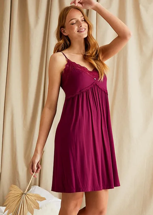 Clearance Pretty You London Bamboo Lace Chemise Bordeaux