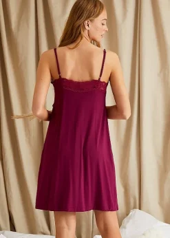Clearance Pretty You London Bamboo Lace Chemise Bordeaux