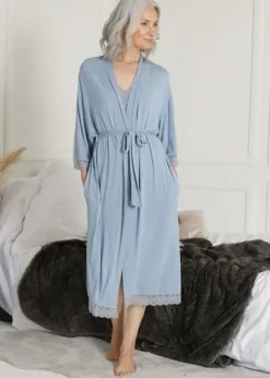 Best Sale Pretty You London Bamboo Lace Kimono Blue Mist