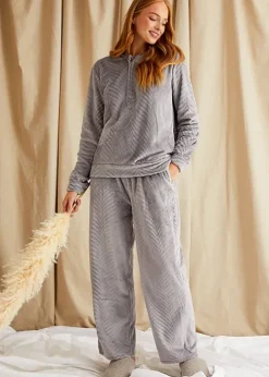 Online Pretty You London Cosy Chevron Lounge Suit Shale Grey