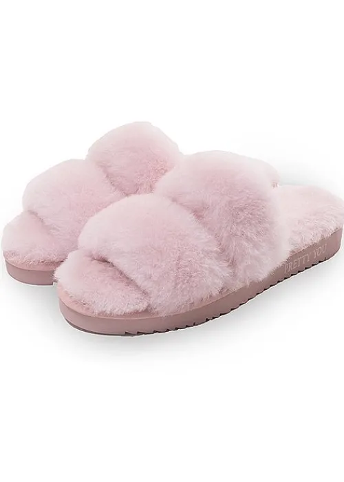 Cheap Pretty You London Jinx Real Sheepskin Slippers Rose