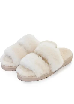 New Pretty You London Jinx Real Sheepskin Slippers Natural