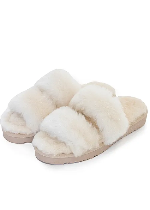 New Pretty You London Jinx Real Sheepskin Slippers Natural