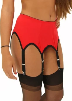 Cheap Sassy 6 Strap Plain Suspender Belt Red
