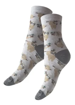 Clearance Tiffany Quinn Sloth Design Cotton Ankle Socks Light Grey